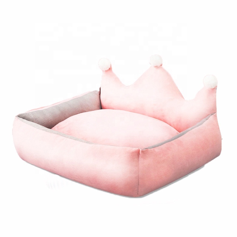 Princess Bolster Soft Sofa Dog Beds Fleece Warm Bed for Small Large Dog Plus Size Waterproof Bottom Pink Crown Pet Bed