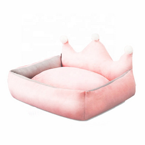 Princess Bolster Soft Sofa Dog Beds Fleece Warm Bed for Small Large Dog Plus Size Waterproof Bottom Pink Crown Pet Bed