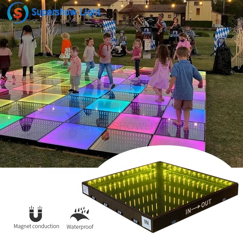 3d infinity mirror led dance floor magnetic tiles glass panel dmx night club led dance floor wedding party mat stage light