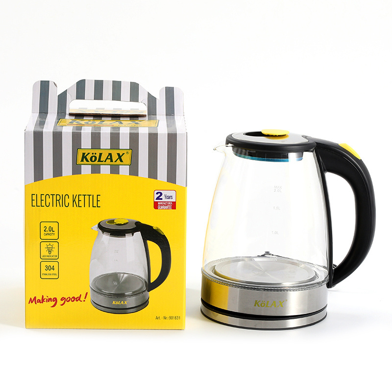 2L capacity top quality tea automatic shutoff glass and stainless steel boiling water kettle