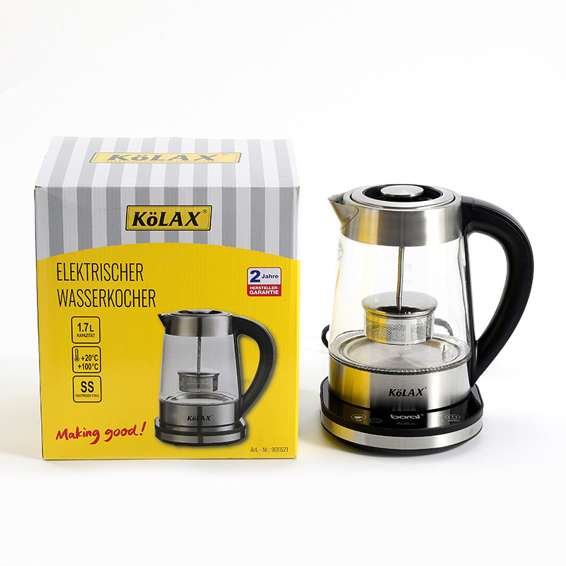 Electric glass tea with temperature control hot water boiler 360 swivel base stainless steel 1.7 liters green tea kettle