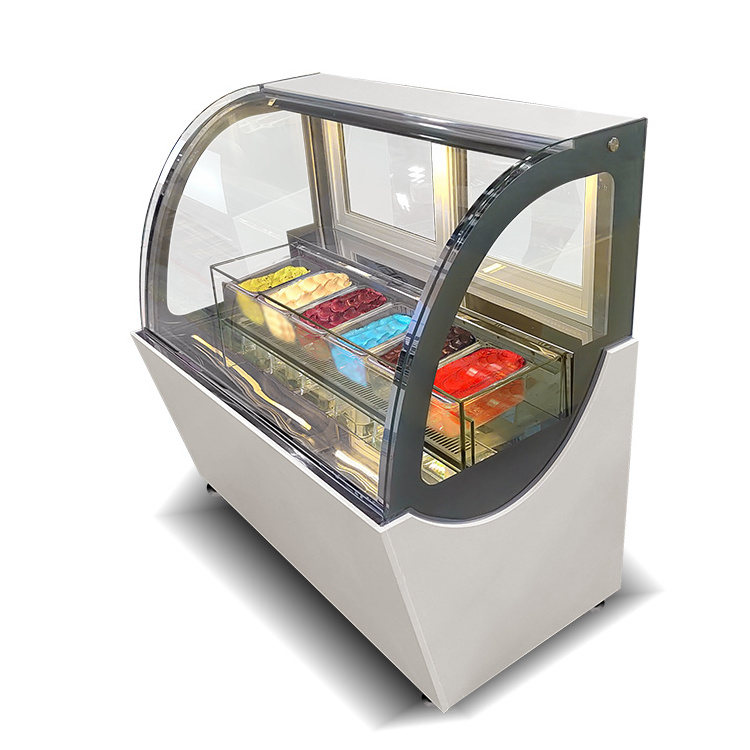 Hot sale ice cream cabinet hard ice cream display freezer sevel gelato showcase curved glass ice cream cabinet display stand