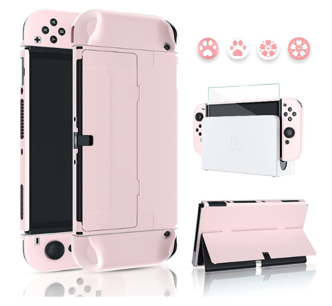 2021 Flip Shell Cover with 1 Screen Protector 4 Thumb Grip Cases Protective Case for Nintendo Switch OLED Model