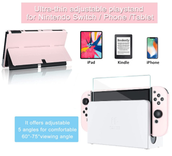 Cute Pink Case for Nintendo Switch Travel Carrying Hard Protective Accessories Kit with Glass Screen Protector Thumb Grips