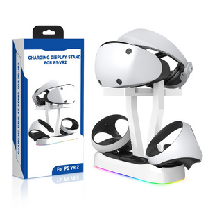 PS VR2 Magnetic Charging Base with RGB Light Gamepad Charging Stand VR Glasses Storage Rack Charging Display Stand For P5-VR2