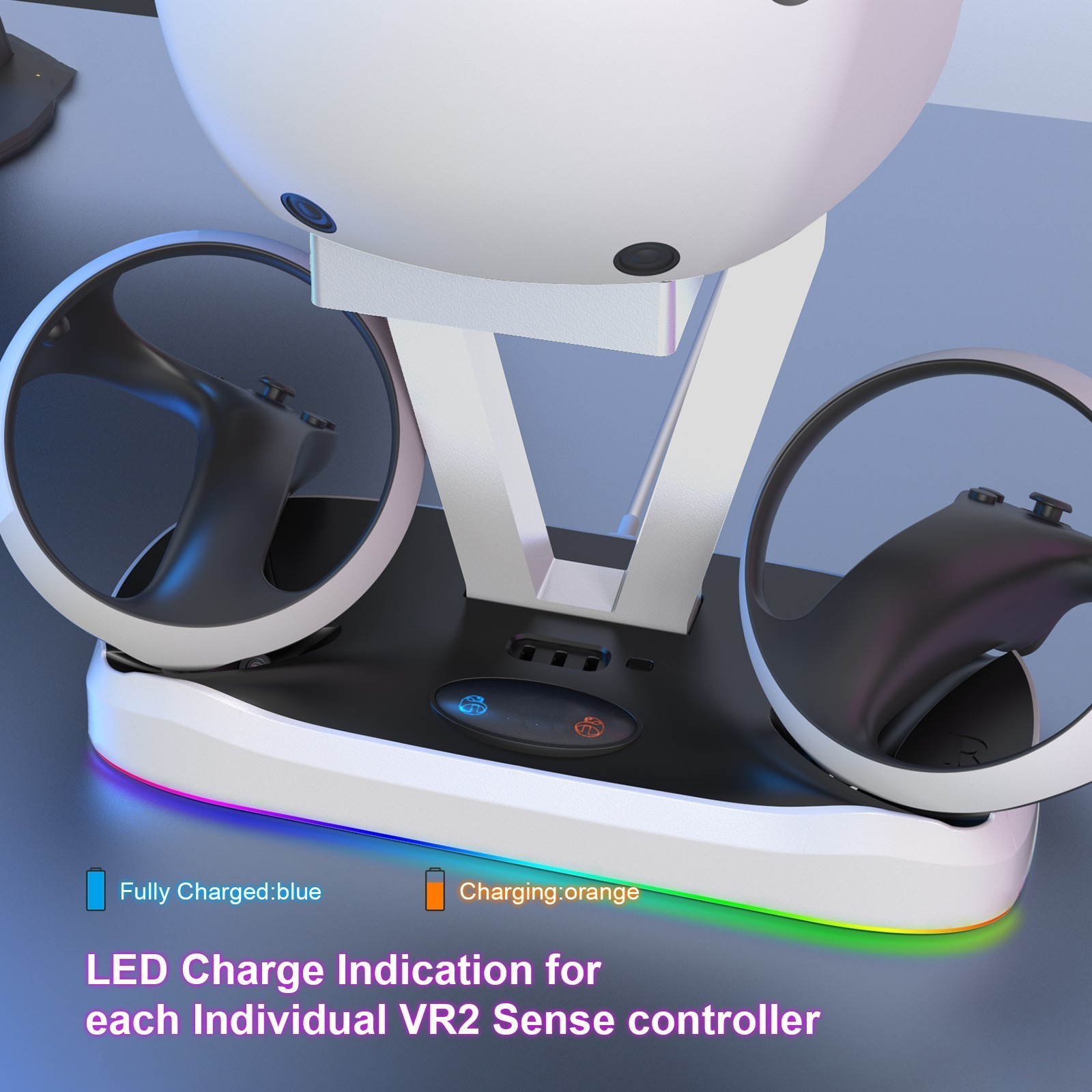 PS VR2 Magnetic Charging Base with RGB Light Gamepad Charging Stand VR Glasses Storage Rack Charging Display Stand For P5-VR2