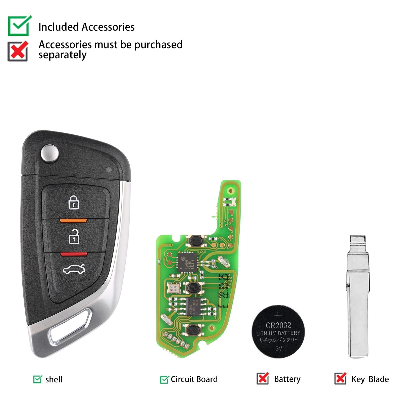 XHORSE XKKF02EN Universal Remote Car Key with 3 Buttons for VVDI Key Tool