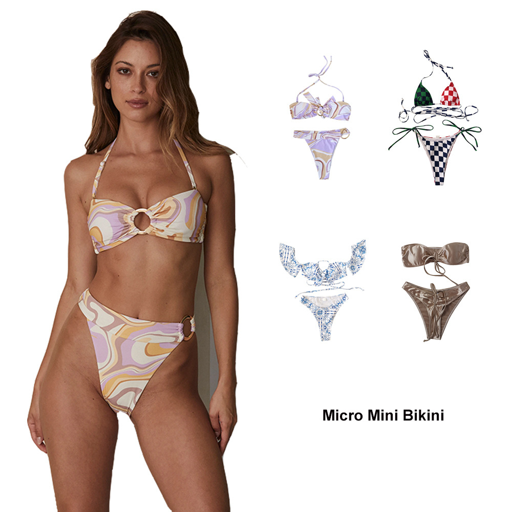 Trendy Bandeau Swimsuits Floral Print Micro Mini Bikini Cute Bathing Suit Designer Flawless 18 Teen Sexy Bikinis