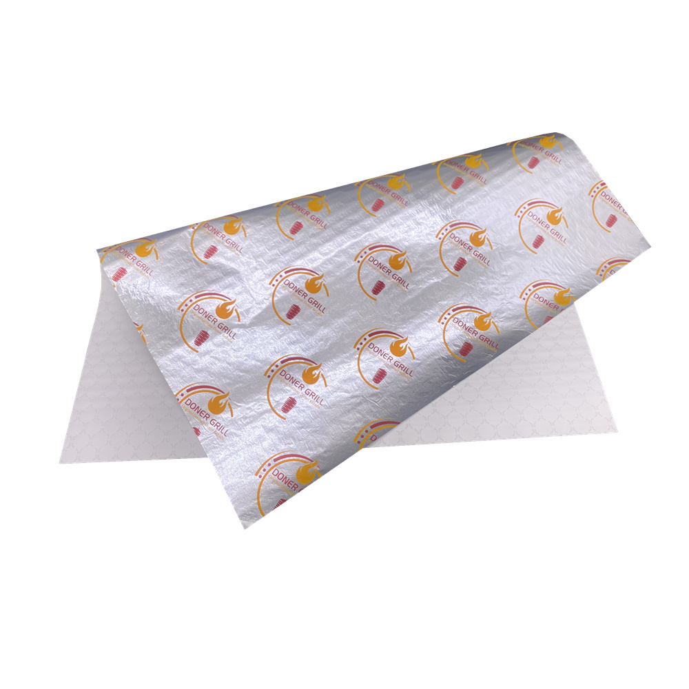 Custom Insulated Foil Sandwich Wrapping Paper Laminated Aluminum Foil Burger Wrapping Foil Paper Sheets or Roll