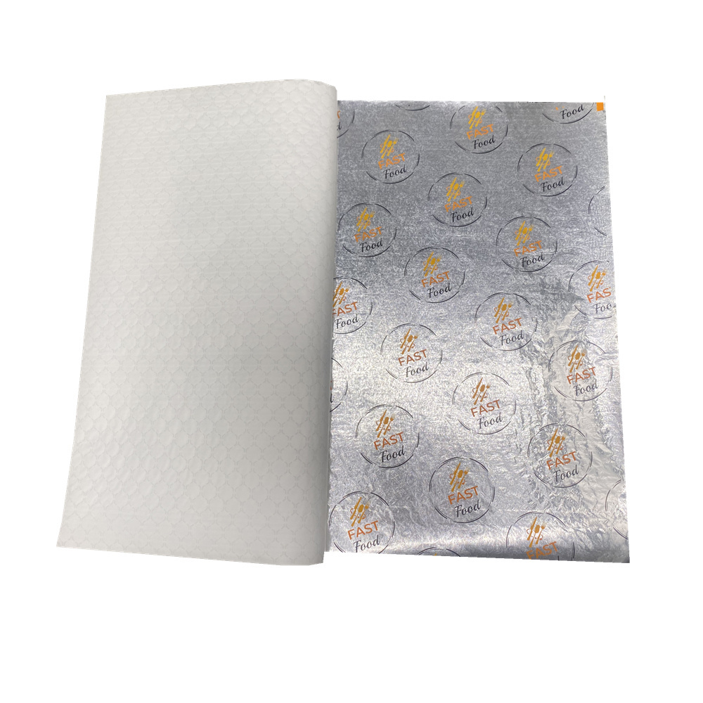 Custom Insulated Foil Sandwich Wrapping Paper Laminated Aluminum Foil Burger Wrapping Foil Paper Sheets or Roll