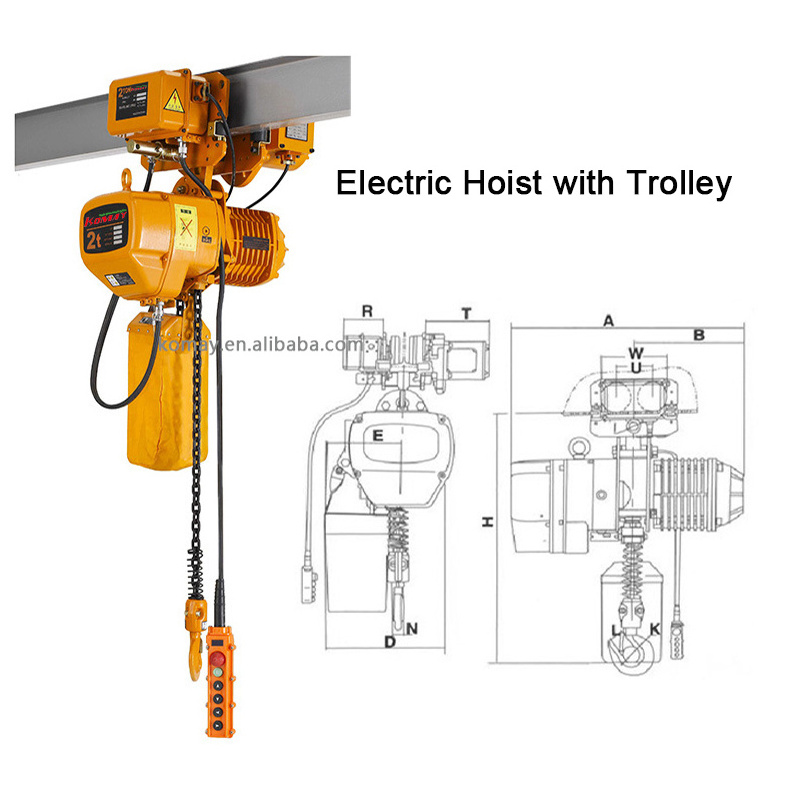 Workshop used 3P 380V 50Hz 1ton G80 chain electric hoist for goods lifting