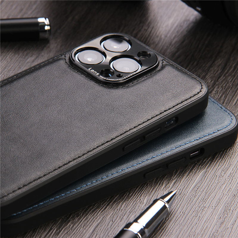 Solid Color PU Leather Shockproof Phone Case For iPhone15 13 14 12 11 Pro Max Business Metal Camera Protection Slim Cover