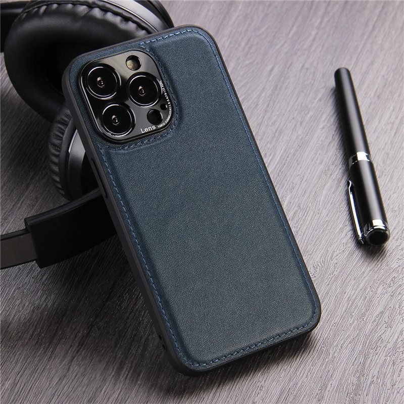 Solid Color PU Leather Shockproof Phone Case For iPhone15 13 14 12 11 Pro Max Business Metal Camera Protection Slim Cover