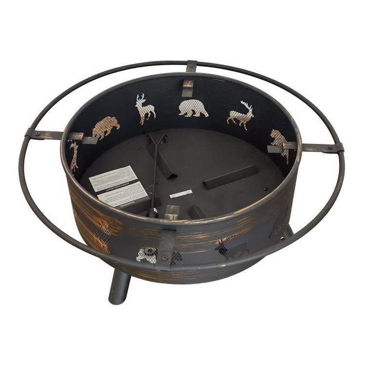 32 inch Wood Fire Pit Including Screen, Cover and Log Poker Outdoor Patio Wood Burning Heater,  Round Animals Fire pit