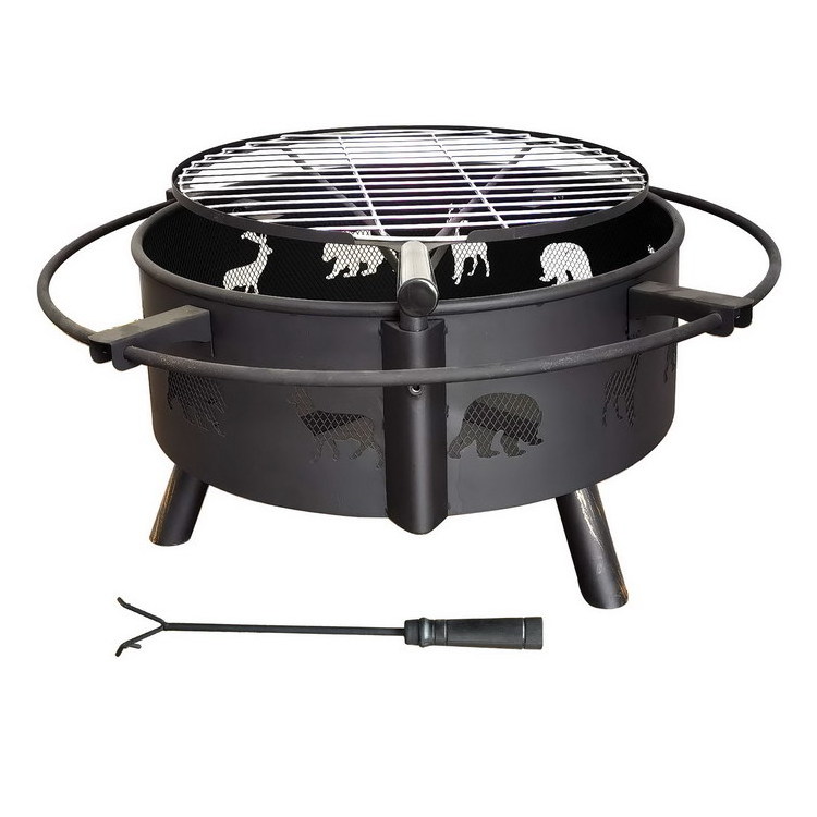 33 Inch Large Outdoor Wood Burning Fire Pits Fire Pit for Outside Patio Backyard Firepit with BBQ Grill Cooking Grate