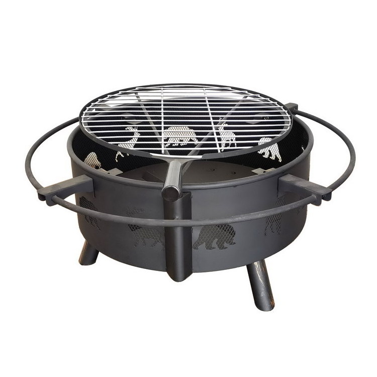 33 Inch Large Outdoor Wood Burning Fire Pits Fire Pit for Outside Patio Backyard Firepit with BBQ Grill Cooking Grate