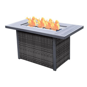 Factory Supply 44 Inch Gas Fire Pit Wicker Table 50,000 BTU Adjustable Flame Control Propane Fire Pit Outdoor Table