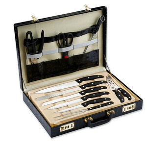 Hot sale 24pcs stainless steel PP handle kitchen knife set in crocodile leather suitcase