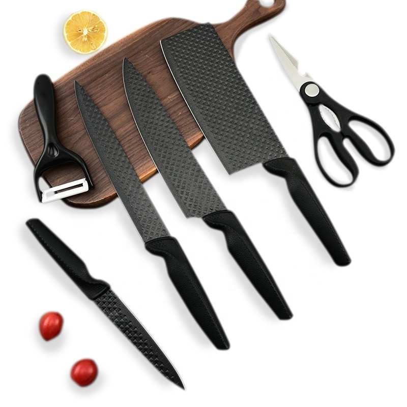 New Exclusive 6 PCS stainless steel Diamond embossing Kitchen Knife set