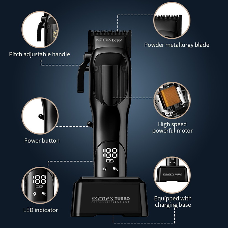 Komex  Pro Electric BLDC Hair Clipper Multifunctional Brushless Motor RPM 11000 Hair Trimmer With Black Graphite Blades