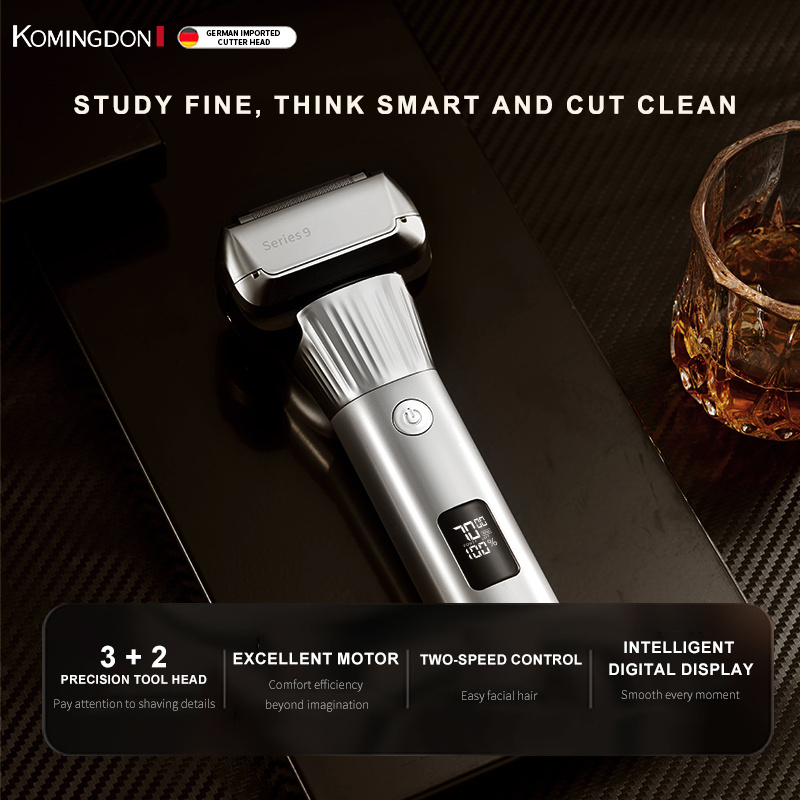 Komingdon LED Display Face and Head Shaving Machine Foil Waterproof Portable Mens Rechargeable Electric Shaver Profissional