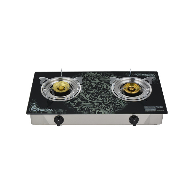 Factory price portable household countertop stainless steel chromed pan support double burner gas stove