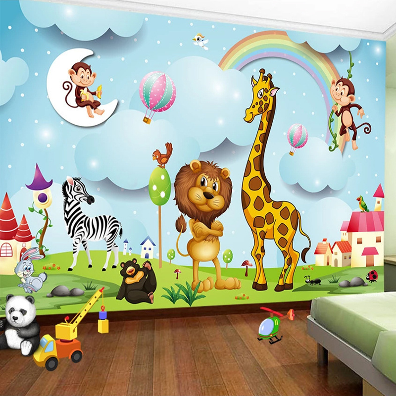 KOMNNI Custom Mural 3d Cartoon Animal Wallpaper Boys Girls Children Room Bedroom Background Home Decor Wall Mural