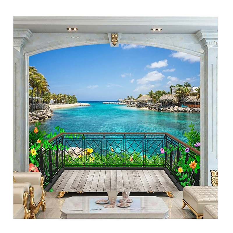 KOMNNI Photo Wallpaper 3D Blue Sky And White Cloud Murals Beauty Seascape Murals Living Room TV Sofa Hotel Background Wallpaper