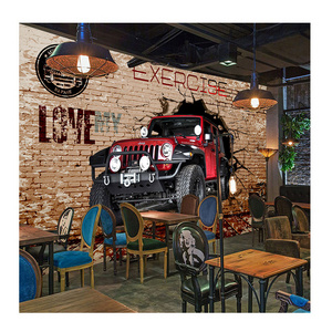 KOMNNI Custom 3D Stereo Red Car Broken Wall Brick Wallpaper Cafe Restaurant Kids Bedroom Mural