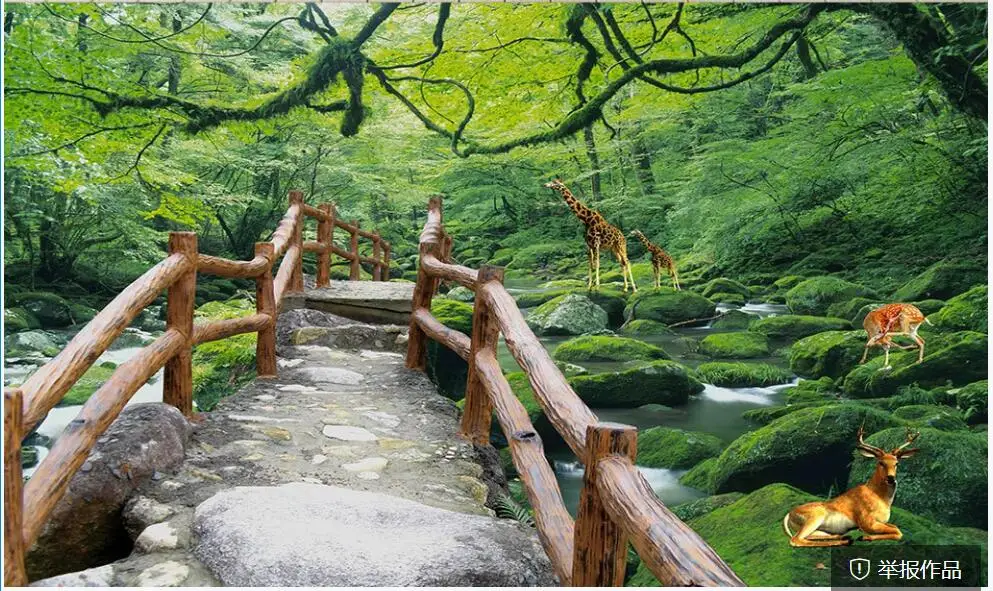 KOMNNI Custom Mural Jungle 3d Wallpaper Flowing Wooden Bridge Walkway Background Living Room Home Decor Wallpaper For Walls