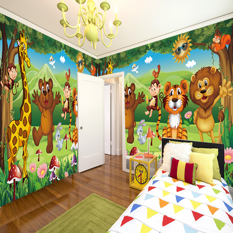 KOMNNI  Custom Animal Cartoon Children's Room Peel And Stick Wall Murals Wallpaper Living Room Kids Bedroom Mural Wallpaper