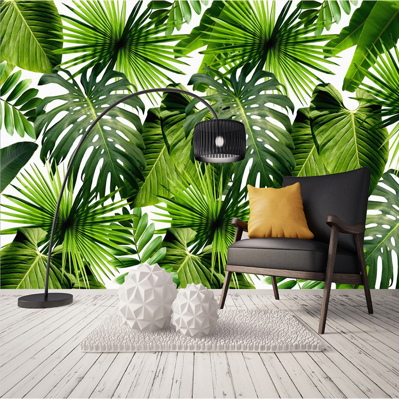 KOMNNI Modern Fresh Rain Forest Murals Plants Banana Leaves Pastoral Murals Living Room Bedroom Landscape Wallpaper Home Decor