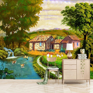 KOMNNI Custom Nordic Retro Pastoral Countryside Oil Painting Wall Mural Wallpaper For Bedroom Living Room nursery wall mural