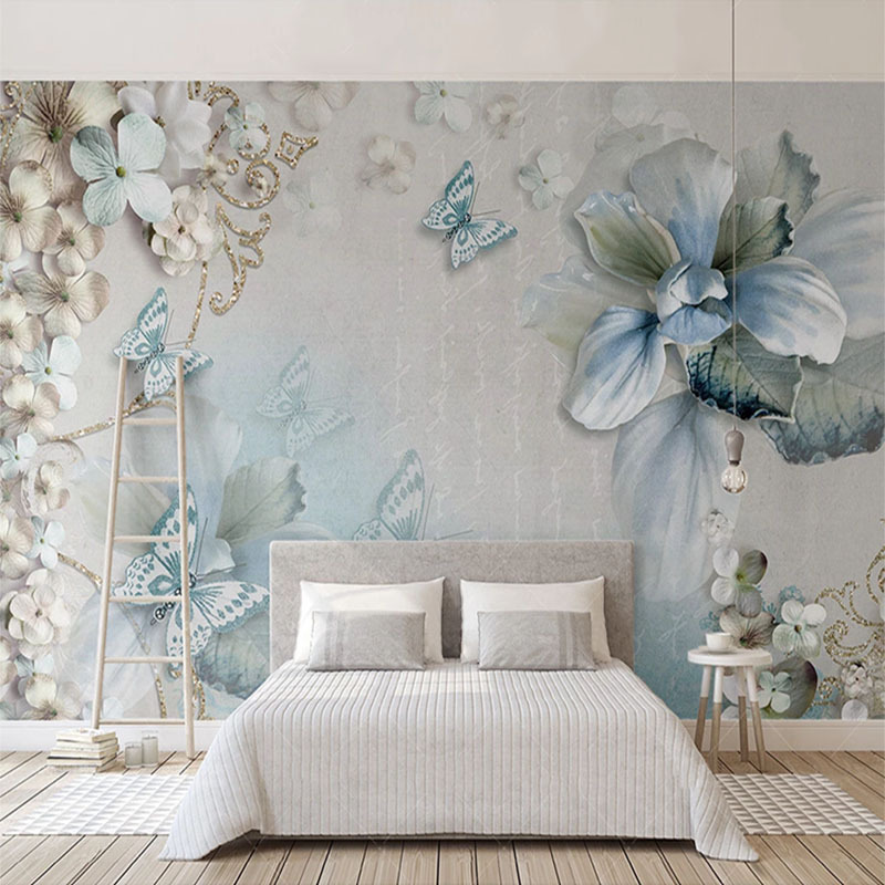 KOMNNI Modern 3d Butterfly Flowers Wallpaper Jewelry Murals Living Room Tv Sofa Bedroom 3d Wall Mural