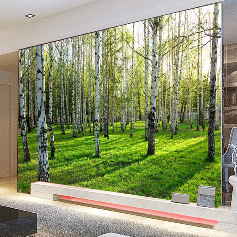 KOMNNI Custom 3D Mural  Green Birch Forest Wallpaper Living Room Bedroom Sofa TV Background Wallpaper