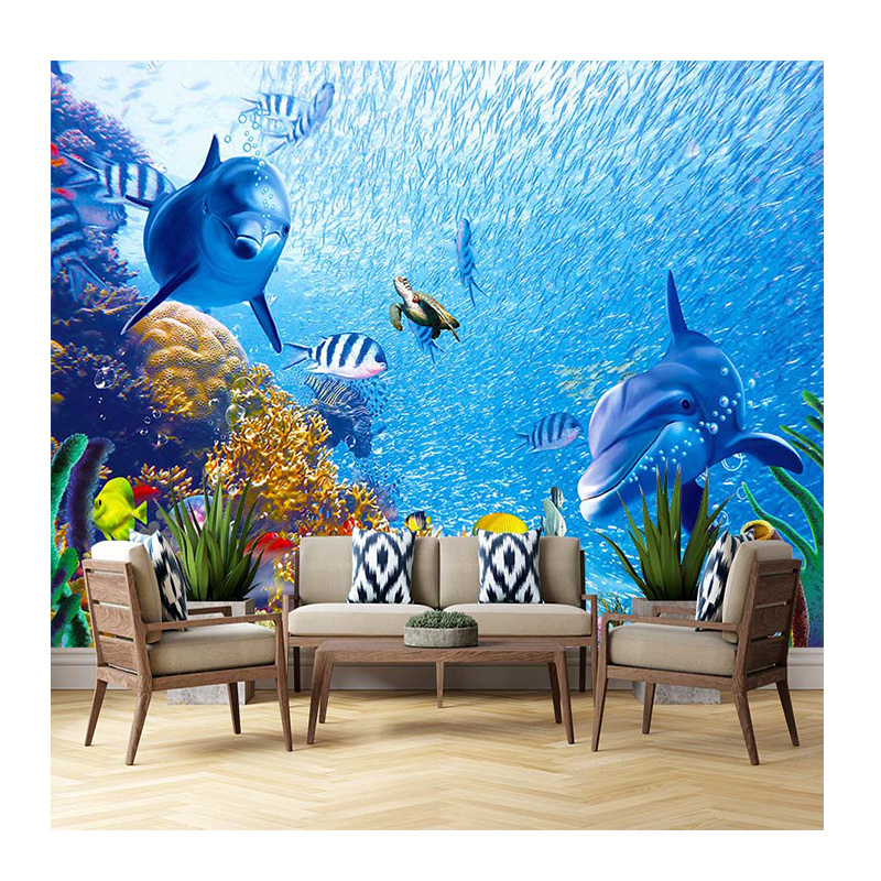 KOMNNI Custom Underwater World Blue Sea Fish Dolphin Class Photo Wallpaper Customized 3D Mural Children's Bedroom