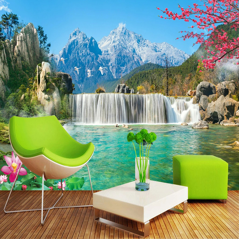 KOMNNI Snow Mountain Waterfall 3d Large Mural Wallpaper Wall Decals For Living Room Bedroom Background Photo Wall Paper