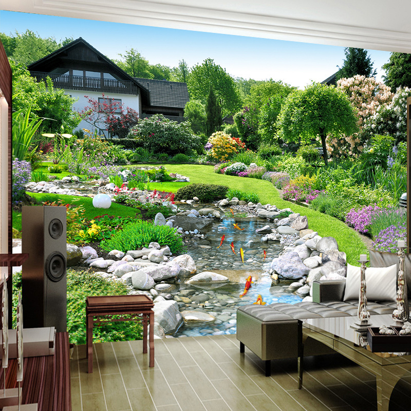 KOMNNI 3D Garden Fish Pond Nature Landscape Wallpaper Wall Painting Living Room Bedroom Restaurant Wall Murals Home Decor