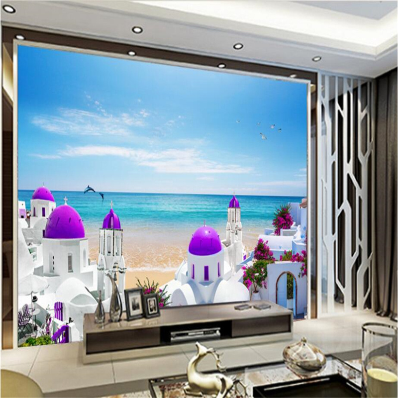 KOMNNI Sea Beach Background Wall Paper Beautiful Sea Nordic 3d Landscape Mural Wallpaper