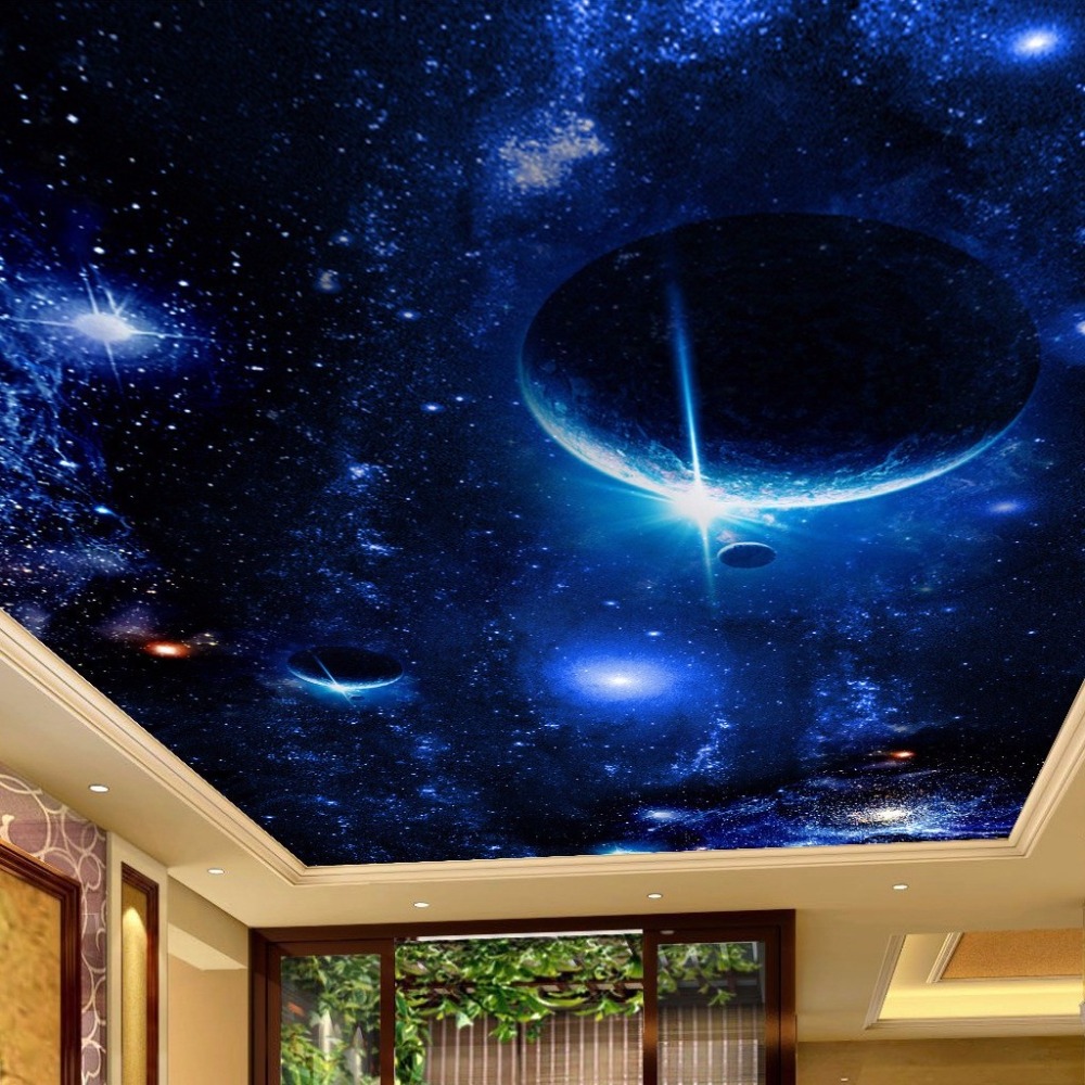 KOMNNI Custom Wallpaper Modern 3D Wall Murals For Living Room Ceiling Mural Star Planet Universe Space Wallpaper