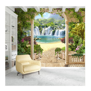 KOMNNI  Mural Garden balcony waterfall landscape Self-Adhesive Wallpaper Living Room TV Background Wall Sticker Wall Painting