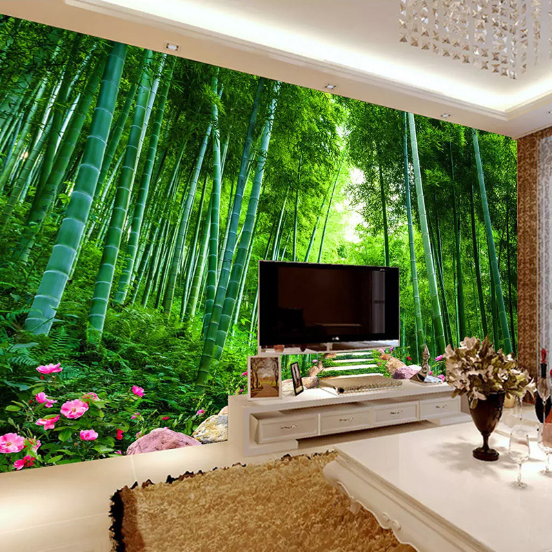 KOMNNI Custom Photo Wallpaper Green Forest Wallpaper Bamboo Nature Scenery Mural Living Room TV Sofa Background Wall Painting