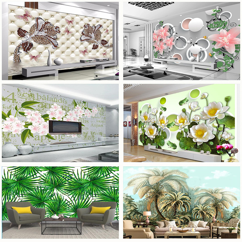 KOMNNI Custom Wallpaper 3d Blue Floral Murals Tv Sofa Background Wall Decoration Painting Wallpaper