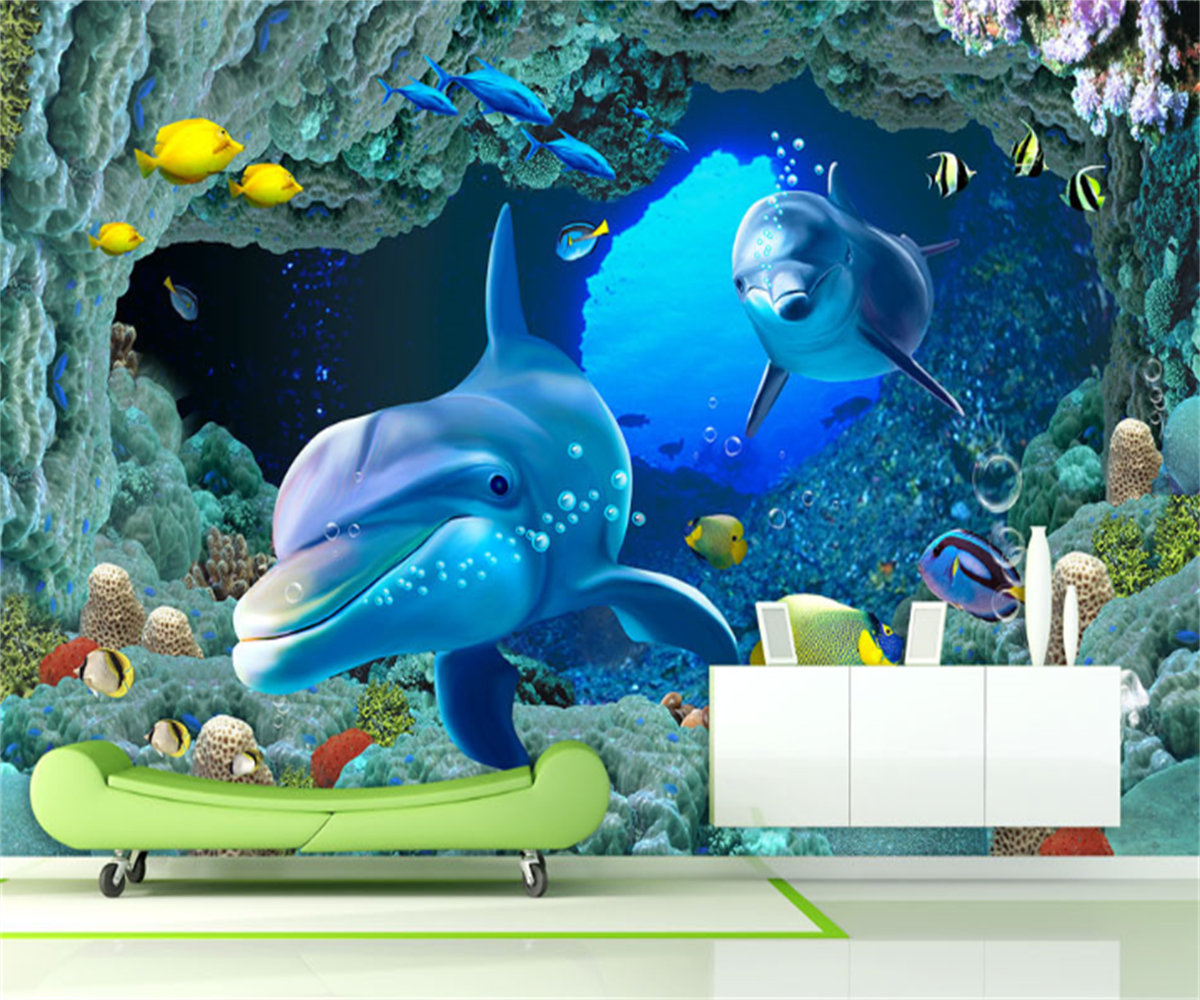 KOMNNI Custom Boys And Girls Bedroom 3d Wallpaper Nordic Fresh Underwater World 3d Wallpaper Children'S Room Wall Mural