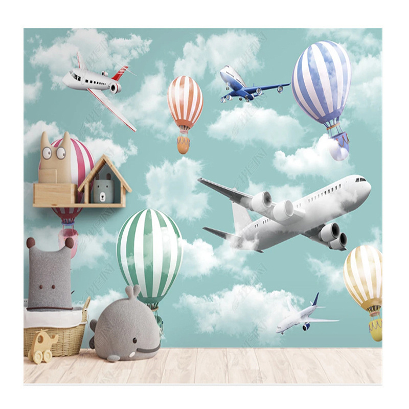 KOMNNI Modern Wallpaper Hot Air Balloon Airplane Cloud Sky Wallpaper Children's Room Background Wall Papers Home Decor Mural