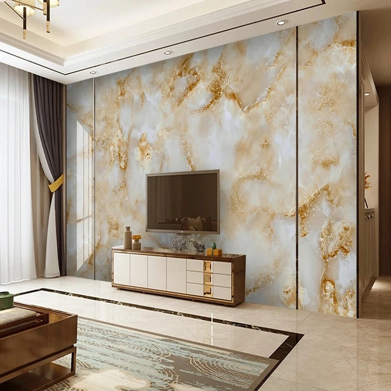 KOMNNI Modern 3D Wallpaper Golden Abstract Marble Wall Paper Living Room TV Sofa Study Backdrop Wall Home Decor Murals