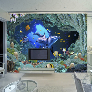 KOMNNI Custom 3D Wallpaper Under Water World Sticker Children Living Room Background Wall Covering animal wall mural sticker