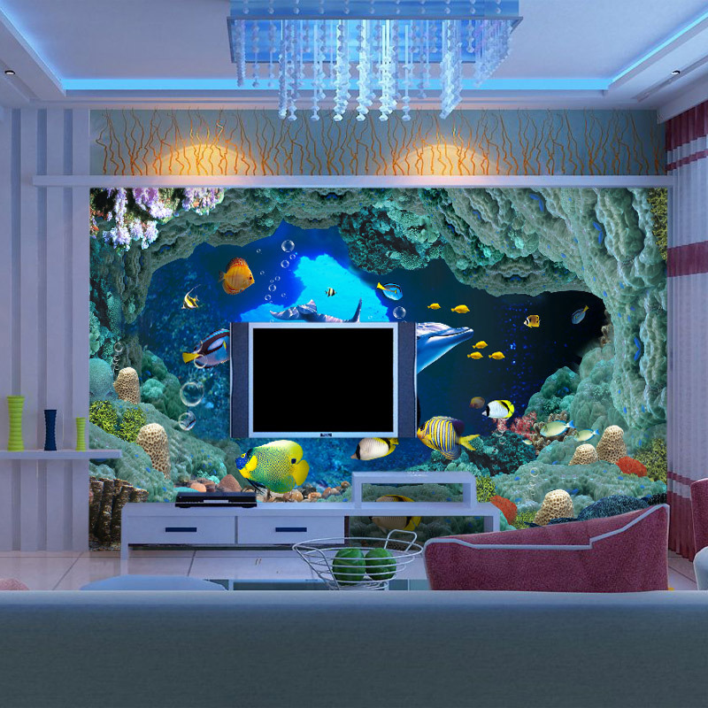 KOMNNI Custom 3D Wallpaper Under Water World Sticker Children Living Room Background Wall Covering animal wall mural sticker