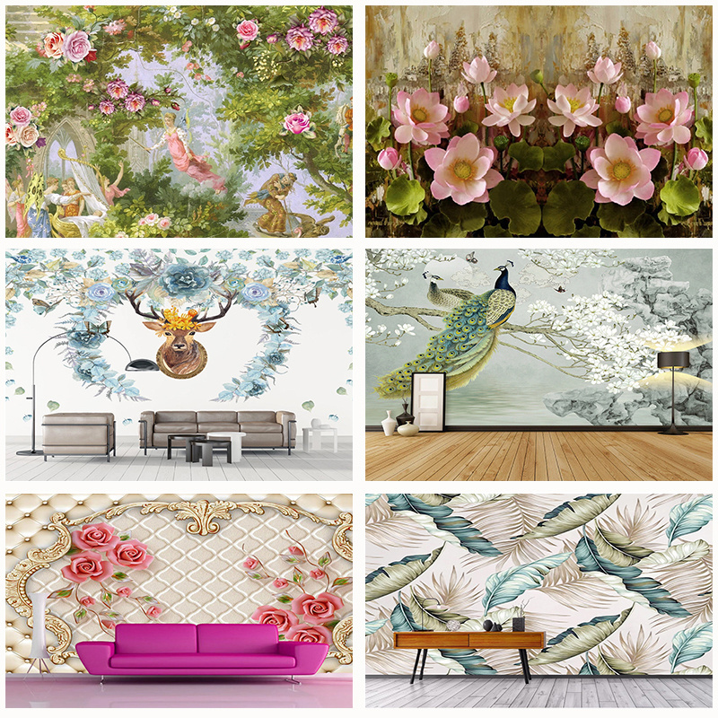 KOMNNI Custom Mural Wallpaper 3D Stereo Lotus Flower Oil Painting Fresco Living Room TV Bedroom Art Peel And Stick Wallpaper