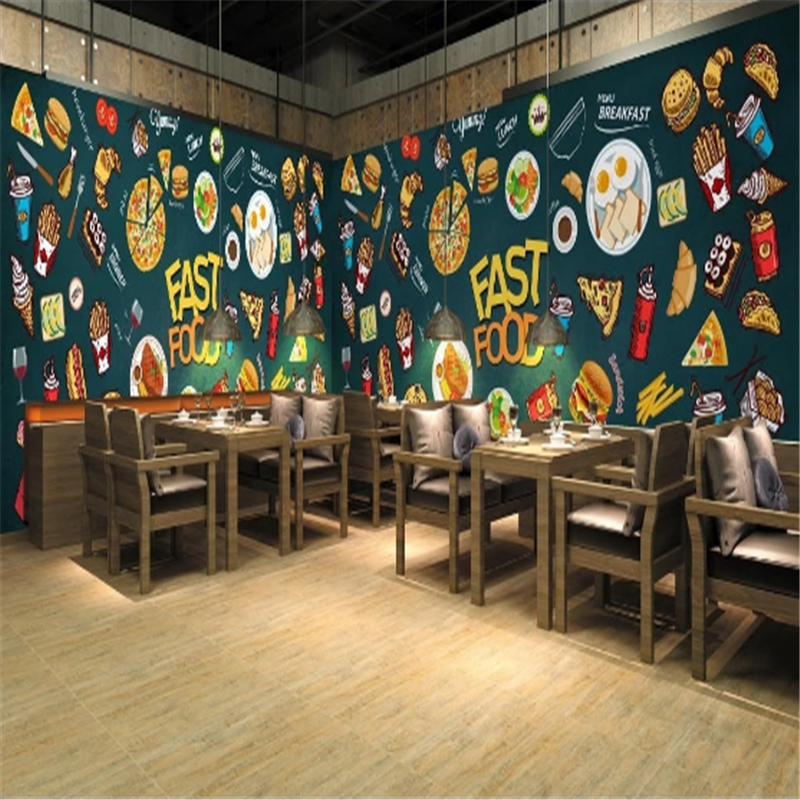 KOMNNI Burger Western Fast Food Restaurant Snack Bar Background Mural Wallpaper Industrial Decor Peel And Stick Wall Paper